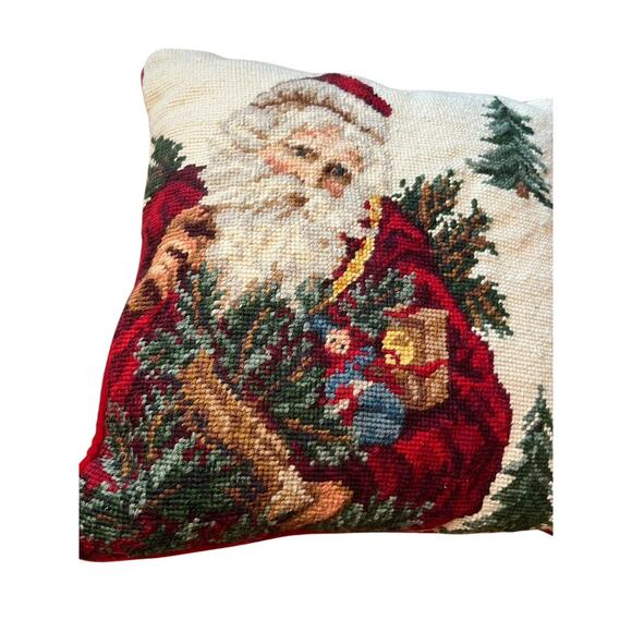 13" NEEDLEPOINT SANTA CLAUS Old Fashion CHRISTMAS THROW PILLOW CUSHION - Picture 2 of 5